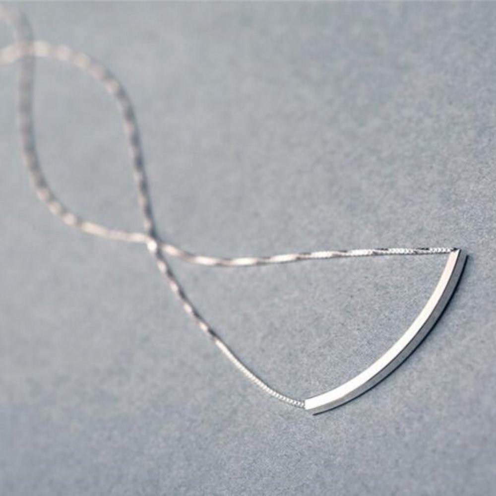 NEW 925 Sterling Silver Simple Bar Necklace - Picture 5 of 7